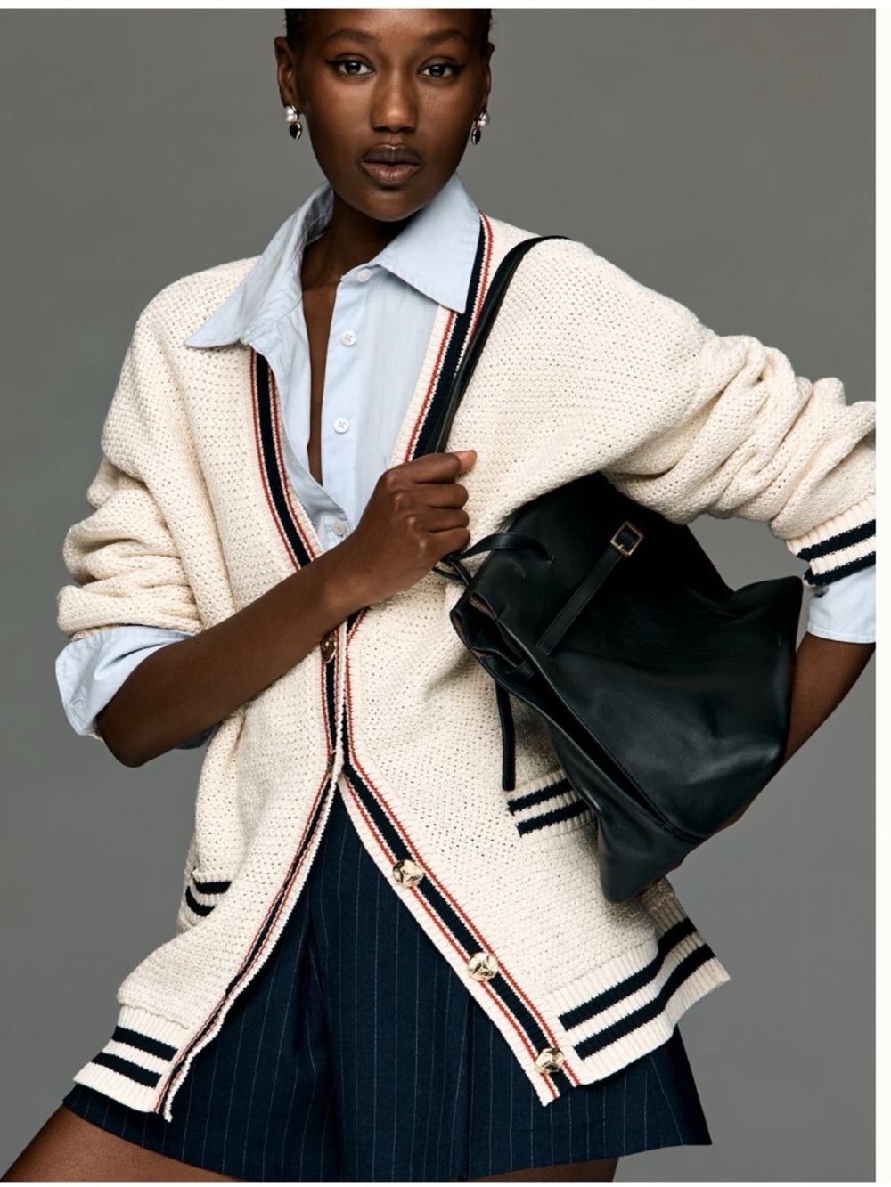 NWT Anthropologie Maeve Sporty Tipped V-Neck Cardigan Sweater, S